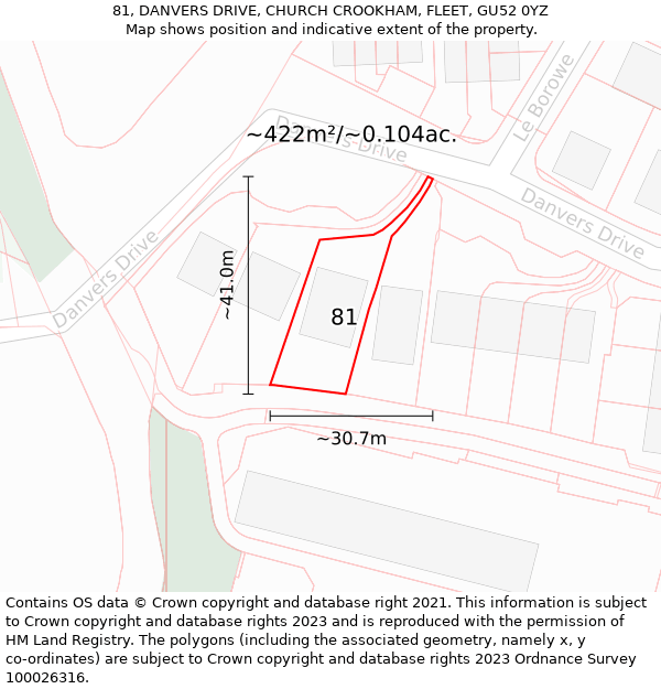 81, DANVERS DRIVE, CHURCH CROOKHAM, FLEET, GU52 0YZ: Plot and title map