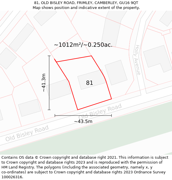 81, OLD BISLEY ROAD, FRIMLEY, CAMBERLEY, GU16 9QT: Plot and title map
