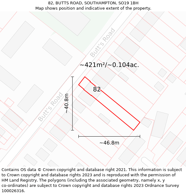 82, BUTTS ROAD, SOUTHAMPTON, SO19 1BH: Plot and title map