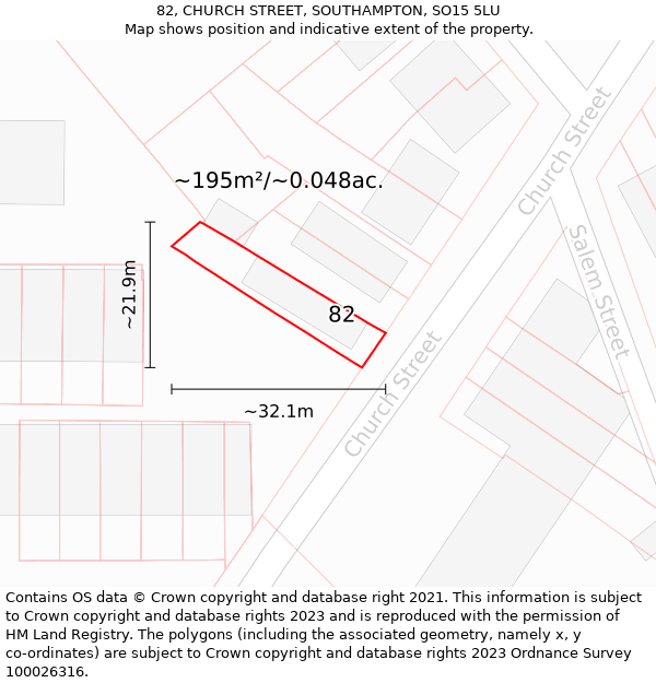 82, CHURCH STREET, SOUTHAMPTON, SO15 5LU: Plot and title map