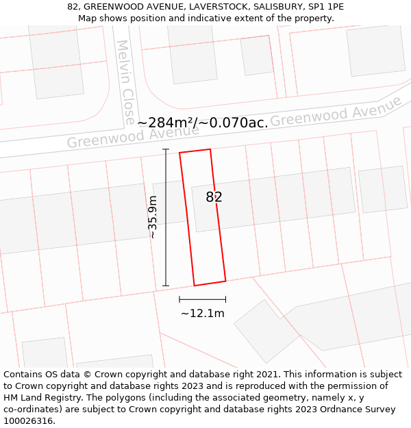 82, GREENWOOD AVENUE, LAVERSTOCK, SALISBURY, SP1 1PE: Plot and title map