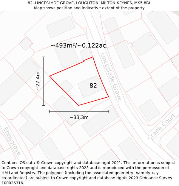 82, LINCESLADE GROVE, LOUGHTON, MILTON KEYNES, MK5 8BL: Plot and title map