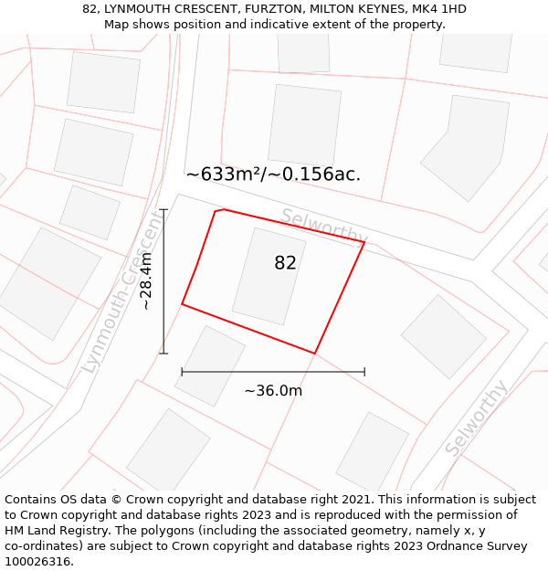 82, LYNMOUTH CRESCENT, FURZTON, MILTON KEYNES, MK4 1HD: Plot and title map