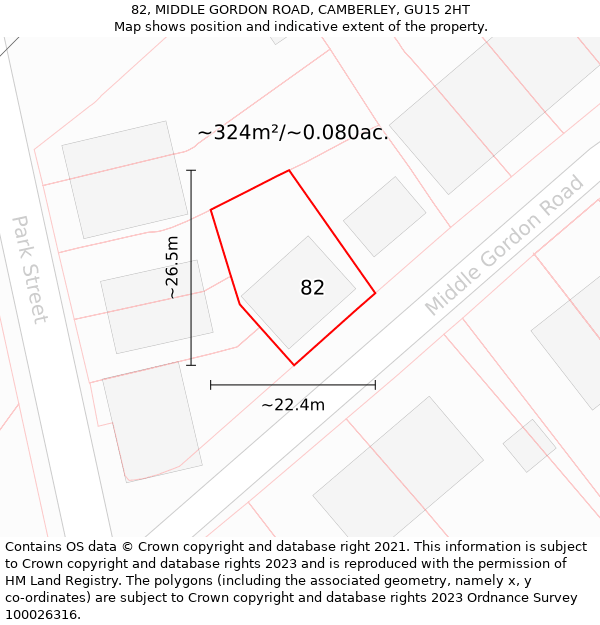 82, MIDDLE GORDON ROAD, CAMBERLEY, GU15 2HT: Plot and title map