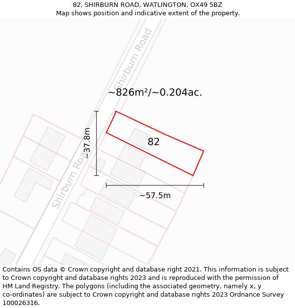 82, SHIRBURN ROAD, WATLINGTON, OX49 5BZ: Plot and title map