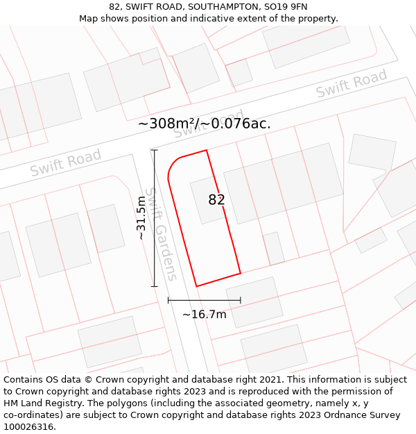 82, SWIFT ROAD, SOUTHAMPTON, SO19 9FN: Plot and title map