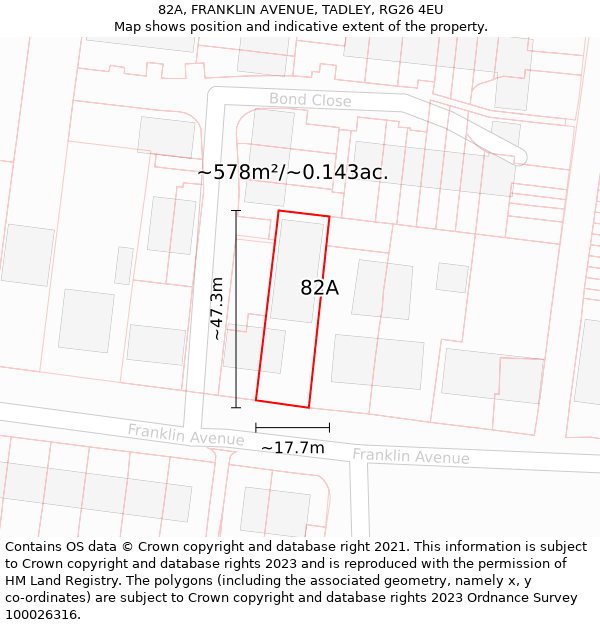 82A, FRANKLIN AVENUE, TADLEY, RG26 4EU: Plot and title map