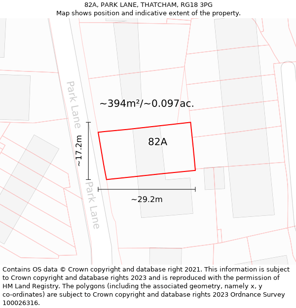 82A, PARK LANE, THATCHAM, RG18 3PG: Plot and title map