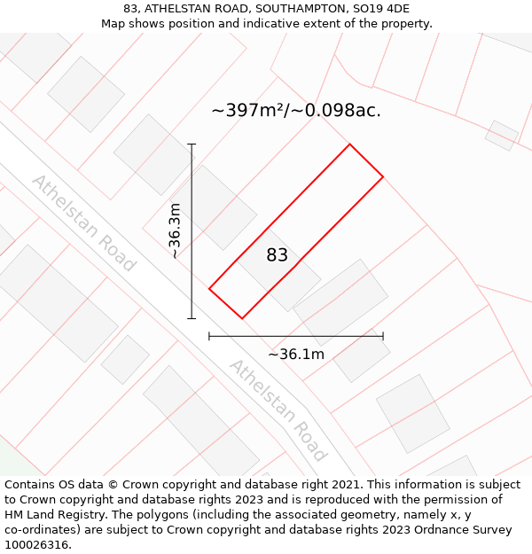 83, ATHELSTAN ROAD, SOUTHAMPTON, SO19 4DE: Plot and title map