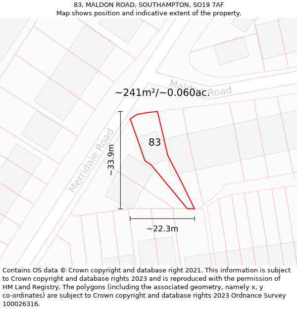 83, MALDON ROAD, SOUTHAMPTON, SO19 7AF: Plot and title map