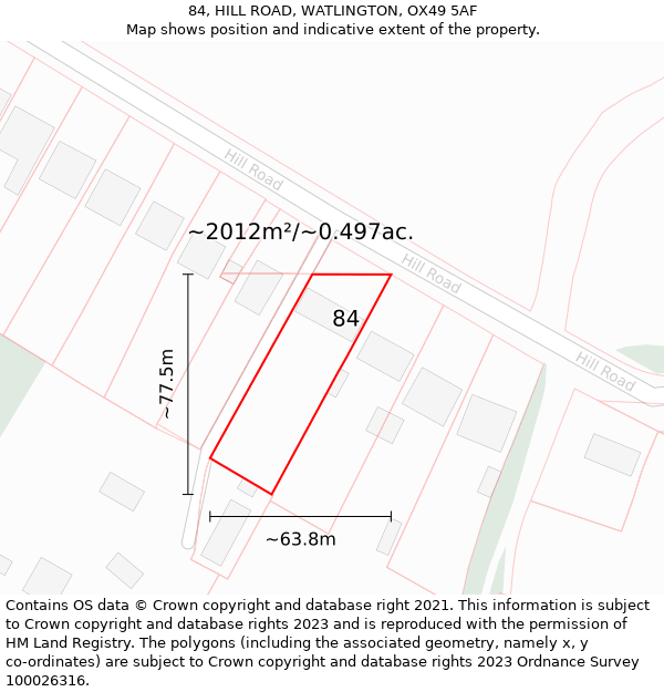 84, HILL ROAD, WATLINGTON, OX49 5AF: Plot and title map