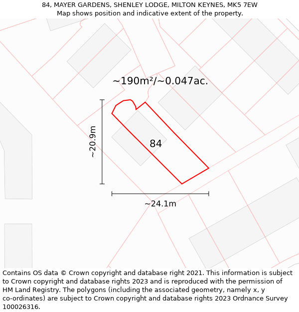 84, MAYER GARDENS, SHENLEY LODGE, MILTON KEYNES, MK5 7EW: Plot and title map