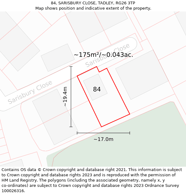 84, SARISBURY CLOSE, TADLEY, RG26 3TP: Plot and title map