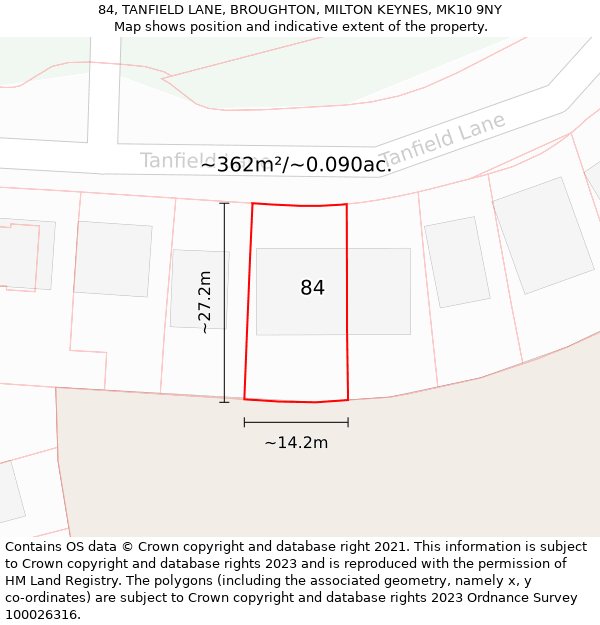 84, TANFIELD LANE, BROUGHTON, MILTON KEYNES, MK10 9NY: Plot and title map