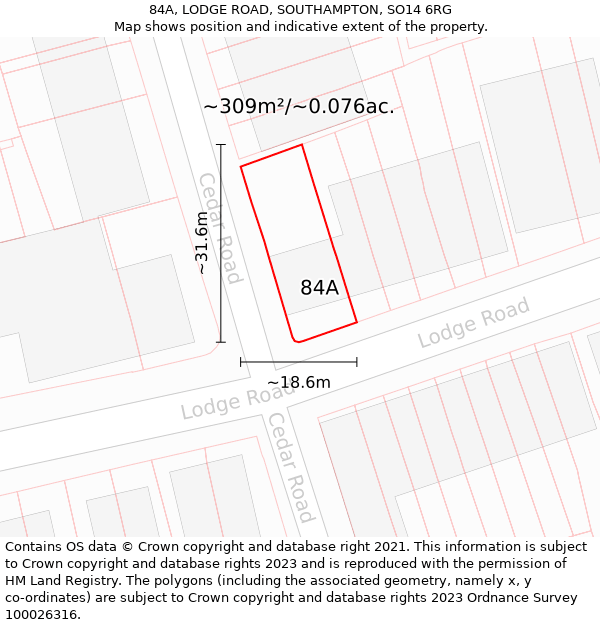 84A, LODGE ROAD, SOUTHAMPTON, SO14 6RG: Plot and title map