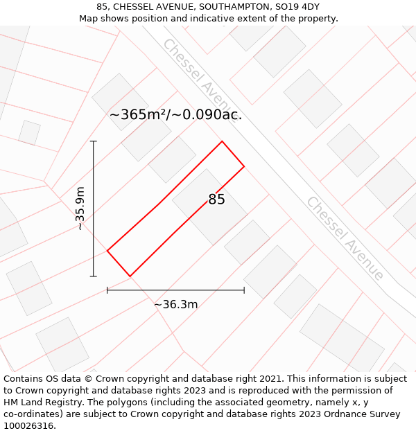 85, CHESSEL AVENUE, SOUTHAMPTON, SO19 4DY: Plot and title map