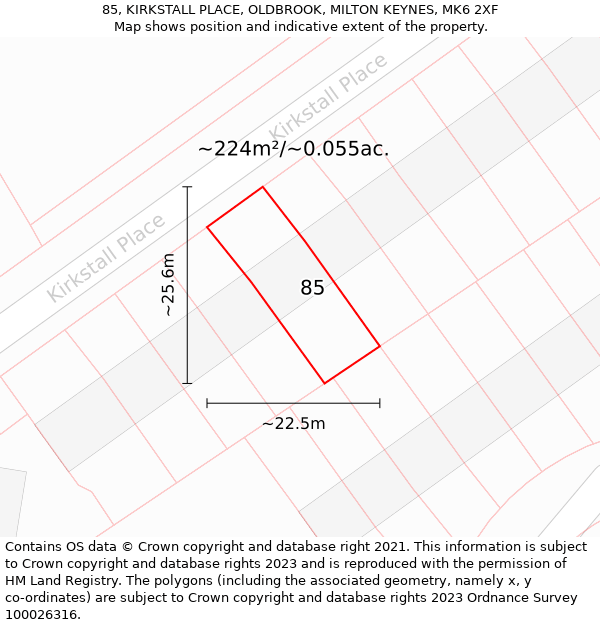 85, KIRKSTALL PLACE, OLDBROOK, MILTON KEYNES, MK6 2XF: Plot and title map