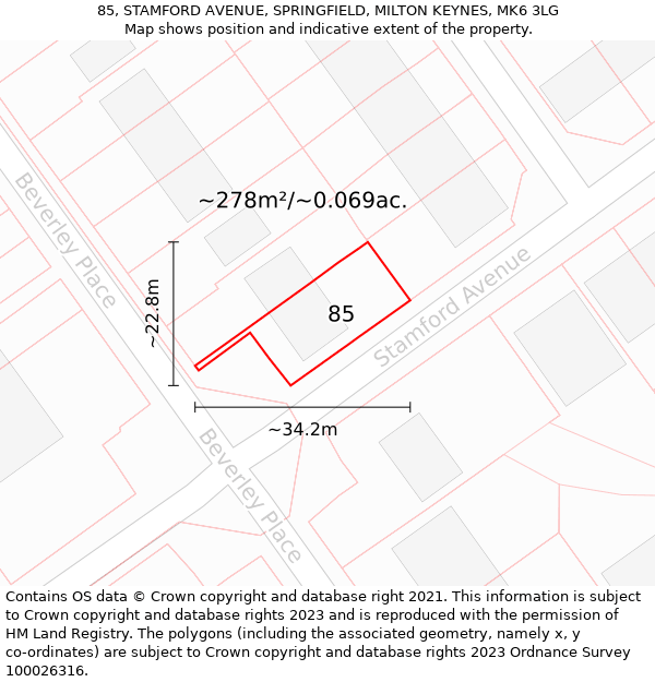 85, STAMFORD AVENUE, SPRINGFIELD, MILTON KEYNES, MK6 3LG: Plot and title map