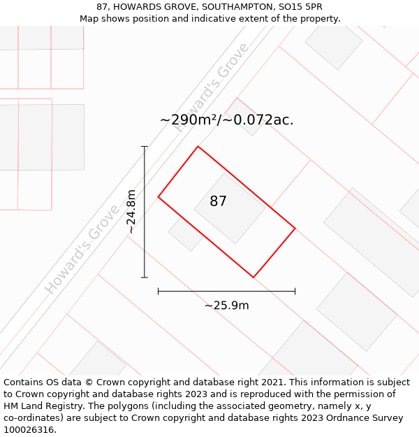 87, HOWARDS GROVE, SOUTHAMPTON, SO15 5PR: Plot and title map