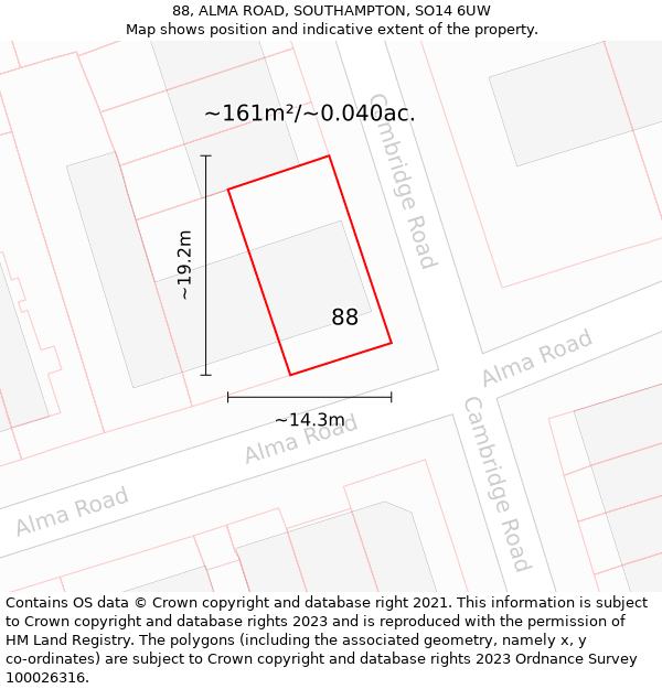 88, ALMA ROAD, SOUTHAMPTON, SO14 6UW: Plot and title map