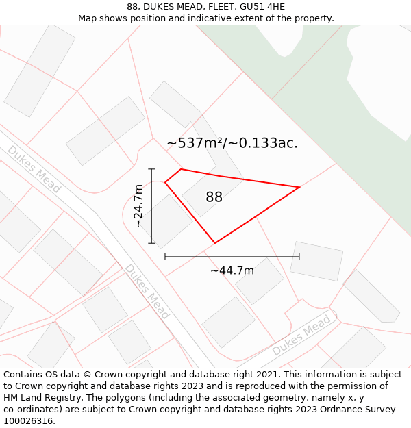 88, DUKES MEAD, FLEET, GU51 4HE: Plot and title map