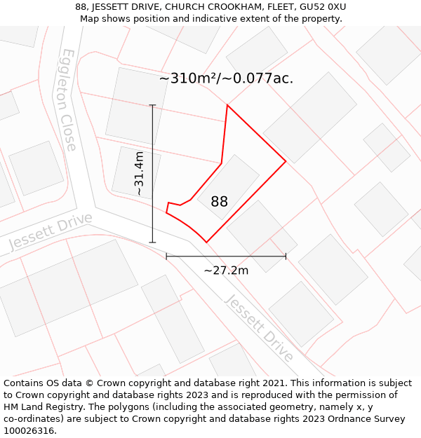 88, JESSETT DRIVE, CHURCH CROOKHAM, FLEET, GU52 0XU: Plot and title map