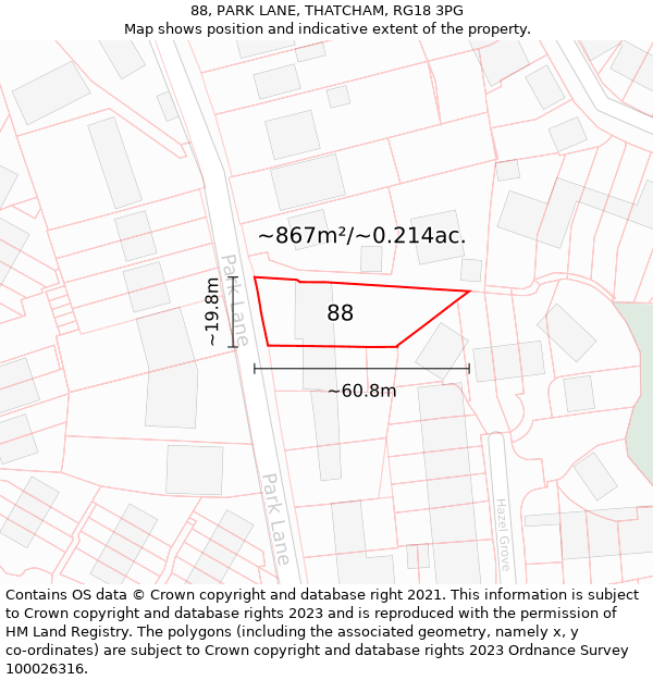 88, PARK LANE, THATCHAM, RG18 3PG: Plot and title map