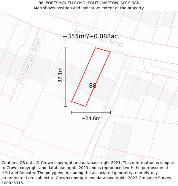 88, PORTSMOUTH ROAD, SOUTHAMPTON, SO19 9AN: Plot and title map