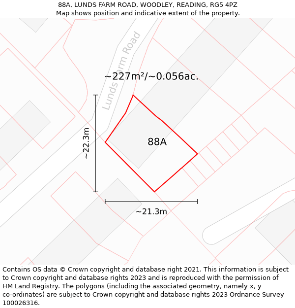 88A, LUNDS FARM ROAD, WOODLEY, READING, RG5 4PZ: Plot and title map