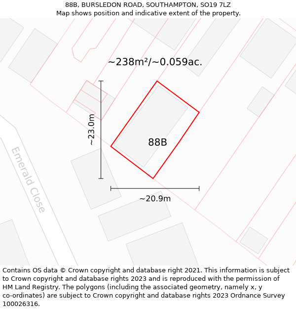 88B, BURSLEDON ROAD, SOUTHAMPTON, SO19 7LZ: Plot and title map