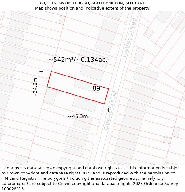 89, CHATSWORTH ROAD, SOUTHAMPTON, SO19 7NL: Plot and title map