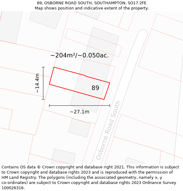 89, OSBORNE ROAD SOUTH, SOUTHAMPTON, SO17 2FE: Plot and title map