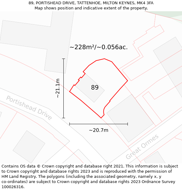 89, PORTISHEAD DRIVE, TATTENHOE, MILTON KEYNES, MK4 3FA: Plot and title map