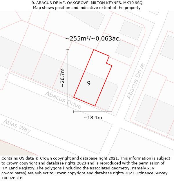 9, ABACUS DRIVE, OAKGROVE, MILTON KEYNES, MK10 9SQ: Plot and title map