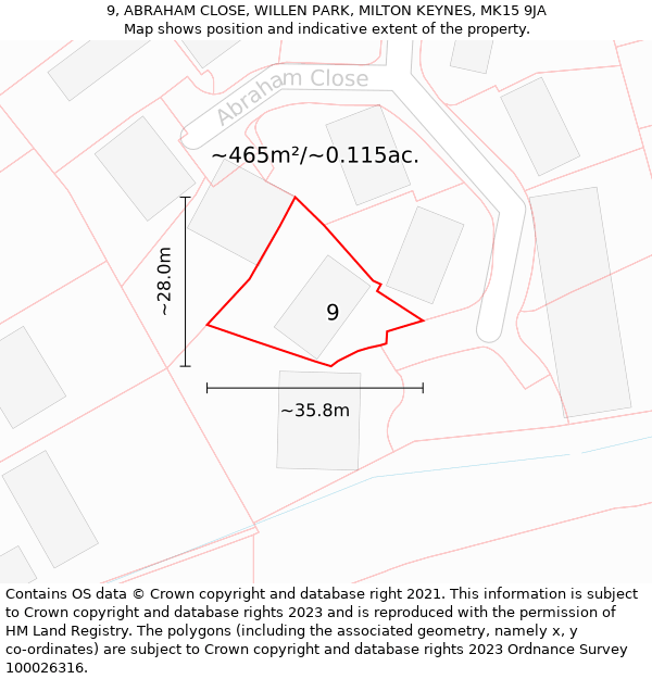 9, ABRAHAM CLOSE, WILLEN PARK, MILTON KEYNES, MK15 9JA: Plot and title map