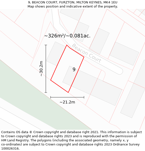 9, BEACON COURT, FURZTON, MILTON KEYNES, MK4 1EU: Plot and title map