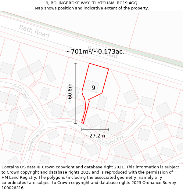 9, BOLINGBROKE WAY, THATCHAM, RG19 4GQ: Plot and title map