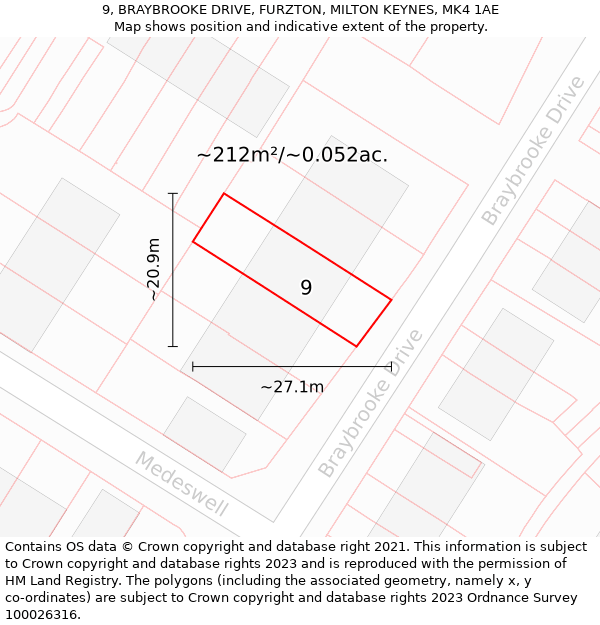 9, BRAYBROOKE DRIVE, FURZTON, MILTON KEYNES, MK4 1AE: Plot and title map