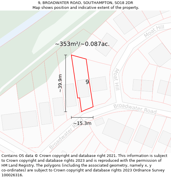 9, BROADWATER ROAD, SOUTHAMPTON, SO18 2DR: Plot and title map