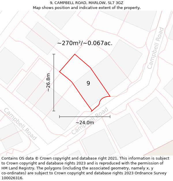 9, CAMPBELL ROAD, MARLOW, SL7 3GZ: Plot and title map