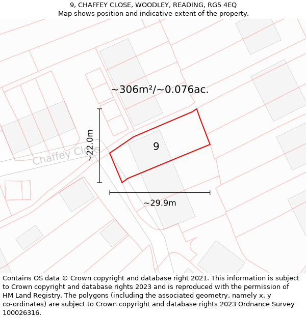 9, CHAFFEY CLOSE, WOODLEY, READING, RG5 4EQ: Plot and title map