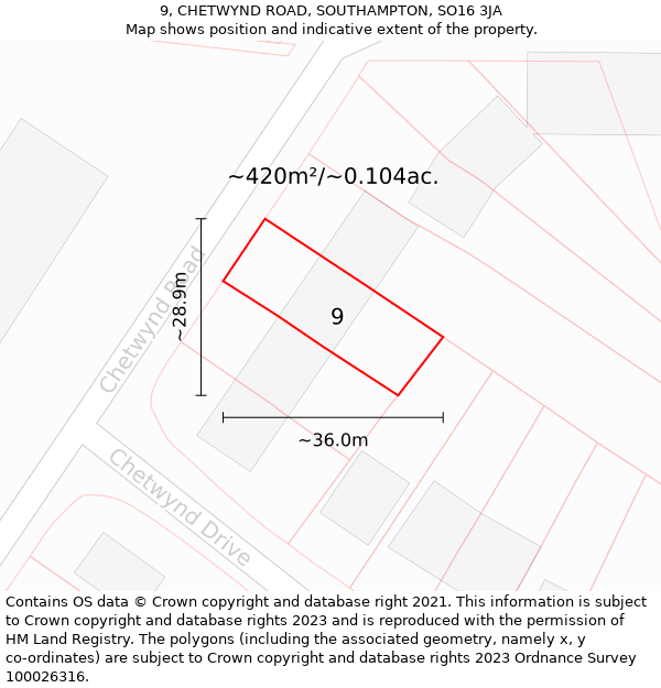 9, CHETWYND ROAD, SOUTHAMPTON, SO16 3JA: Plot and title map