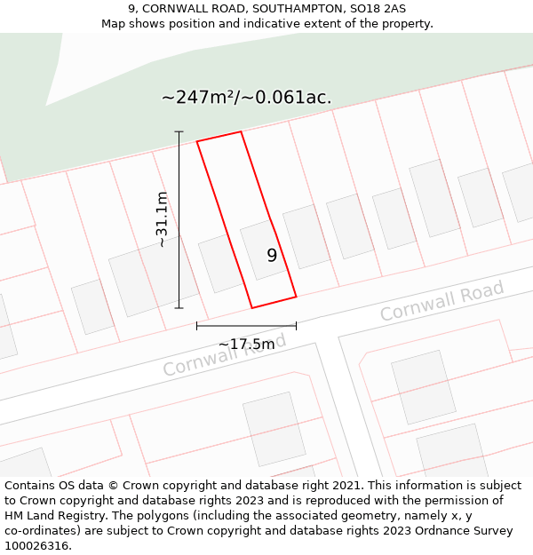 9, CORNWALL ROAD, SOUTHAMPTON, SO18 2AS: Plot and title map