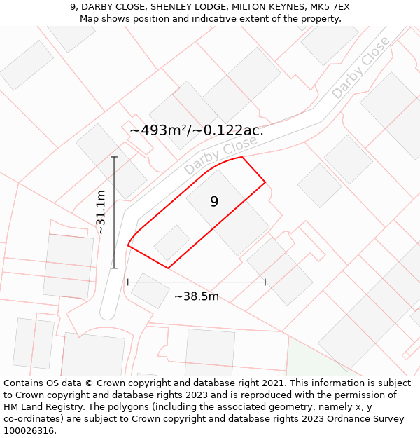 9, DARBY CLOSE, SHENLEY LODGE, MILTON KEYNES, MK5 7EX: Plot and title map