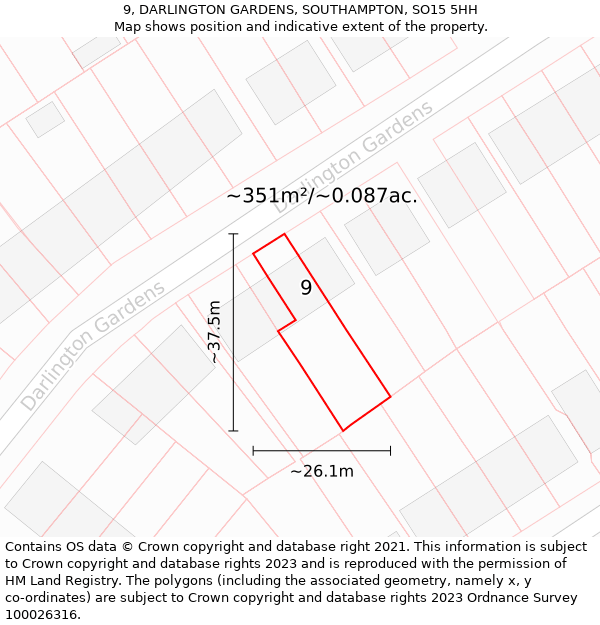 9, DARLINGTON GARDENS, SOUTHAMPTON, SO15 5HH: Plot and title map