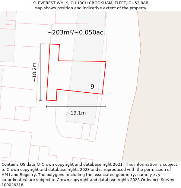 9, EVEREST WALK, CHURCH CROOKHAM, FLEET, GU52 8AB: Plot and title map