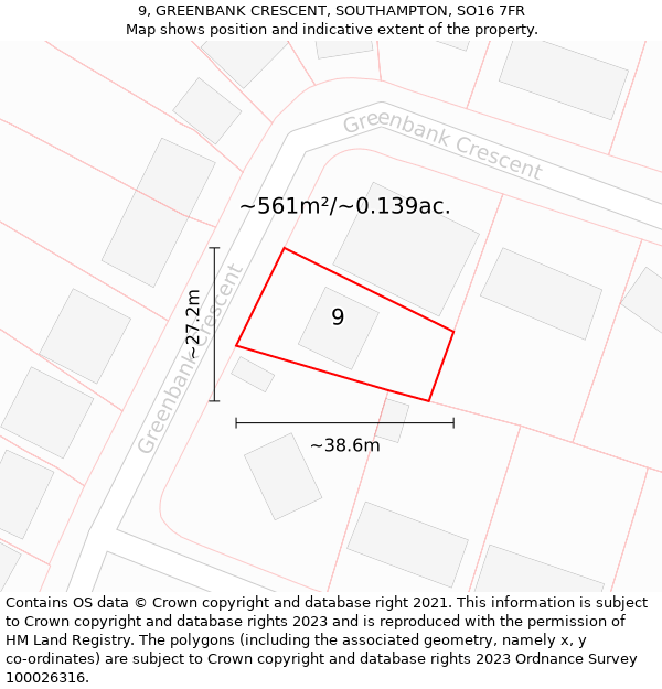 9, GREENBANK CRESCENT, SOUTHAMPTON, SO16 7FR: Plot and title map