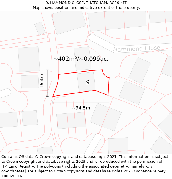 9, HAMMOND CLOSE, THATCHAM, RG19 4FF: Plot and title map