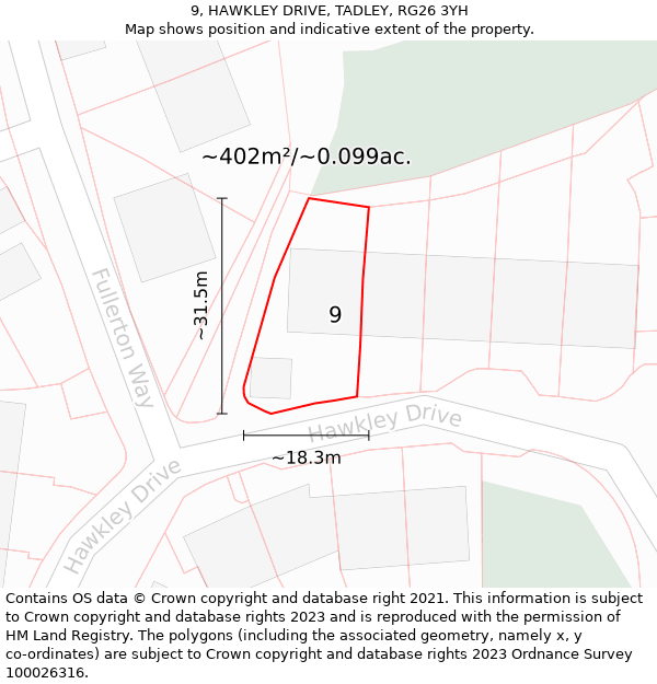 9, HAWKLEY DRIVE, TADLEY, RG26 3YH: Plot and title map