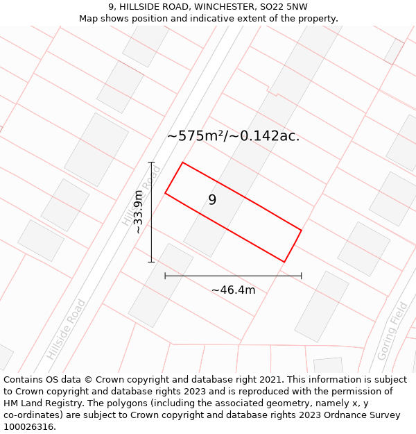 9, HILLSIDE ROAD, WINCHESTER, SO22 5NW: Plot and title map